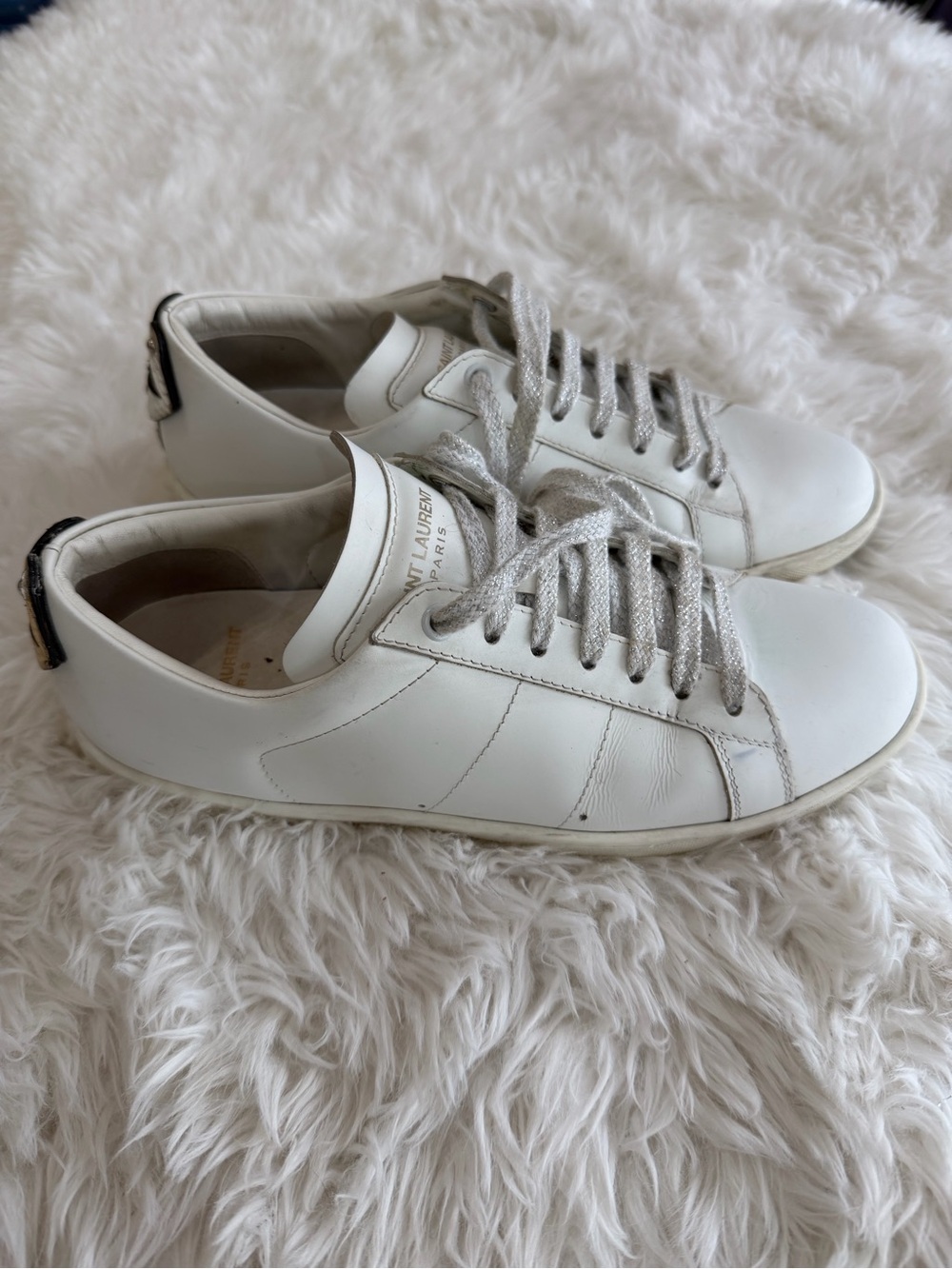 Saint Laurent Paris Court Classic White Leather Sneakers Size 37.5 US 7.5